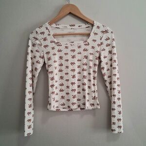 Old Navy Ribbed Square Neck Floral Babydoll Top Size XS Cottagecore